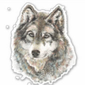 Sticker Aquarelle Gris Loup Faune Animal Nature Art (Devant)