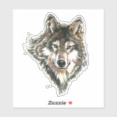 Sticker Aquarelle Gris Loup Faune Animal Nature Art (Feuille)