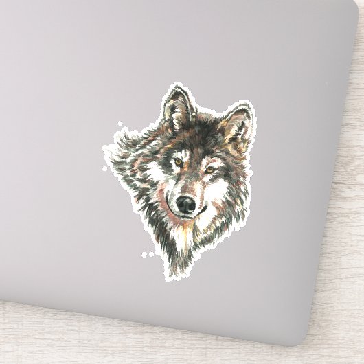 Sticker Aquarelle Gris Loup Faune Animal Nature Art (Détail)