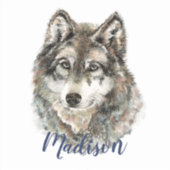 Sticker Aquarelle Gris Loup Faune Animal Nature Art (Devant)