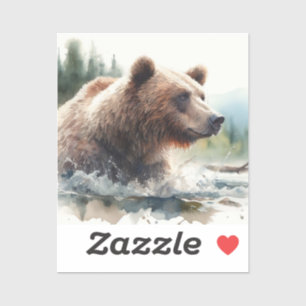 Sticker Aquarelle Grizzli Ours Faune Nature Art