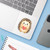 Sticker Aquarelle Hedgehog Heart (Ordinateur portable avec iPhone)