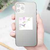 Sticker Aquarelle Jardin Fleurs Oiseau de colibri (Téléphone)