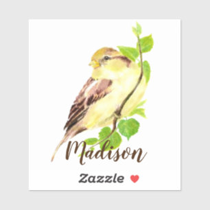 Sticker Aquarelle Jardin Oiseau Animal Nature Nom personna
