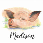 Sticker Aquarelle Joyeux porc porc art animal Nom personna (Devant)