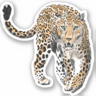 Sticker aquarelle léopard jungle chat animal peint vert