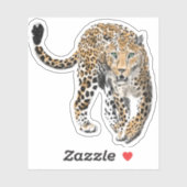 Sticker aquarelle léopard jungle chat peint vert animal (Feuille)