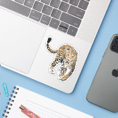 Sticker aquarelle léopard jungle chat peint vert animal (Ordinateur portable avec iPhone)