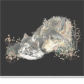 Sticker Aquarelle Loup maman ou papa avec petits (Devant)