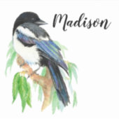 Sticker Aquarelle Magpie Oiseau Nature Nom personnalisé (Devant)