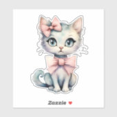 Sticker Aquarelle Main Tirée Kitty Avec Deux Vaches Roses (Feuille)