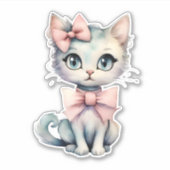 Sticker Aquarelle Main Tirée Kitty Avec Deux Vaches Roses (Devant)