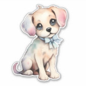 Sticker Aquarelle Main Tirée Puppy Avec Poudre Bleu Bow (Devant)