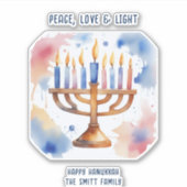 Sticker Aquarelle Menorah Happy Hanoukka (Devant)