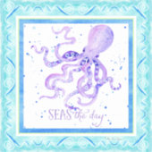 Sticker Aquarelle Mer Jour Plage Bleu pourpre Octopus (Devant)