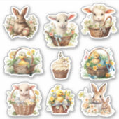 Sticker Aquarelle mignonne Animaux de Pâques Printemps Vin (Devant)