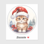 Sticker Aquarelle mignonne chaton souriant dans la neige h (Feuille)