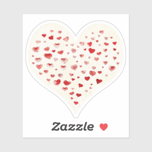 Sticker Aquarelle mignonne Coeurs rouges (Feuille)