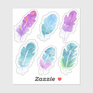 Sticker Aquarelle mignonne Jolie plumes violettes et bleue