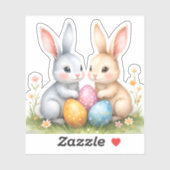 Sticker Aquarelle mignonne lapins de Pâques heureux Pâques (Feuille)