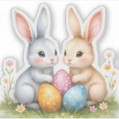 Sticker Aquarelle mignonne lapins de Pâques heureux Pâques (Devant)