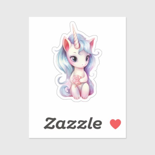 Sticker aquarelle mignonne licorne (Feuille)