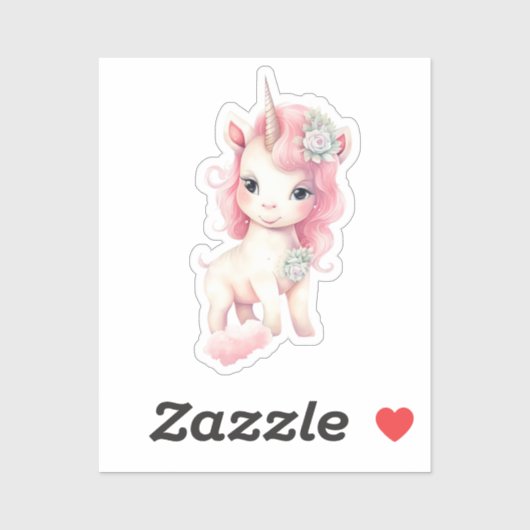 Sticker aquarelle mignonne licorne (Feuille)
