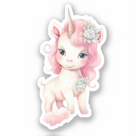Sticker aquarelle mignonne licorne (Recto)