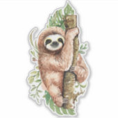 Sticker Aquarelle mignonne Sloth & Feuilles tropicaux (Devant)
