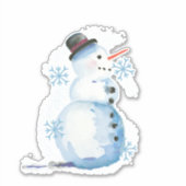 Sticker Aquarelle Mignonne Snowman Avec Flakes À Neige (Devant)