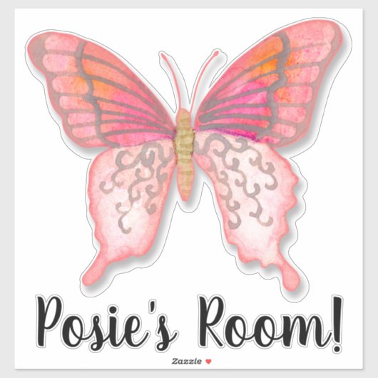 Sticker Aquarelle moderne papillon rose orange (Feuille)
