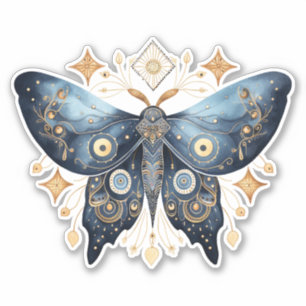 Sticker Aquarelle mystique Bleu et doré Night Moth
