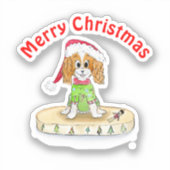 Sticker Aquarelle Noël Cavalier King Charles Spaniel (Recto)