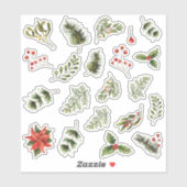 Sticker Aquarelle Noël Floral Berries rouges (Feuille)