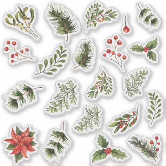 Sticker Aquarelle Noël Floral Berries rouges (Devant)