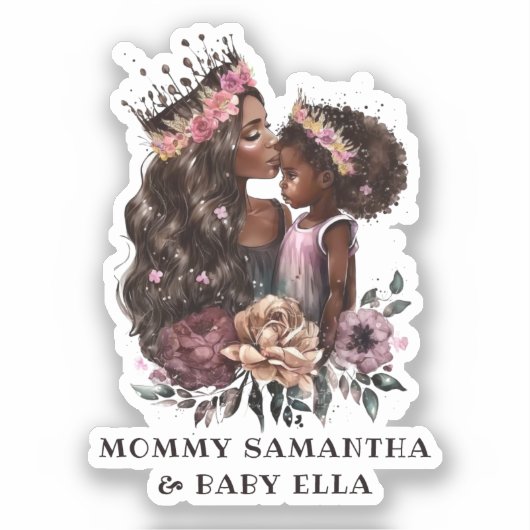 Sticker Aquarelle Noire Maman et fille (3) (Recto)