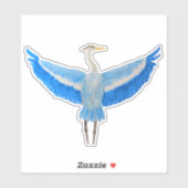 Sticker Aquarelle Oiseau Grand Héron Bleu (Feuille)