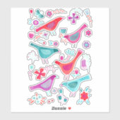 Sticker Aquarelle Oiseaux et fleurs (Feuille)