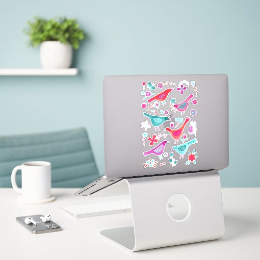 Sticker Aquarelle Oiseaux et fleurs (Ordinateur portable sur le bureau)
