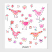 Sticker Aquarelle Oiseaux et fleurs roses (Feuille)