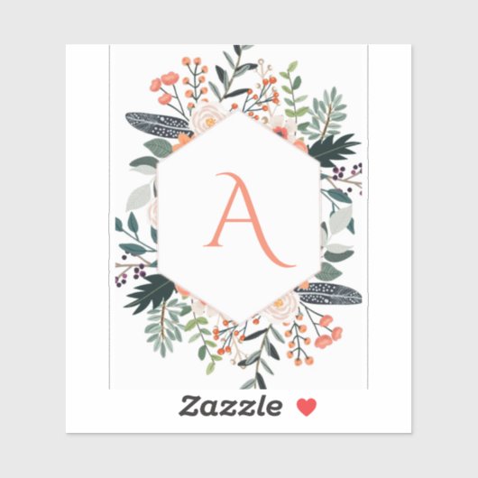 Sticker Aquarelle Orange Floral vert initial (Feuille)