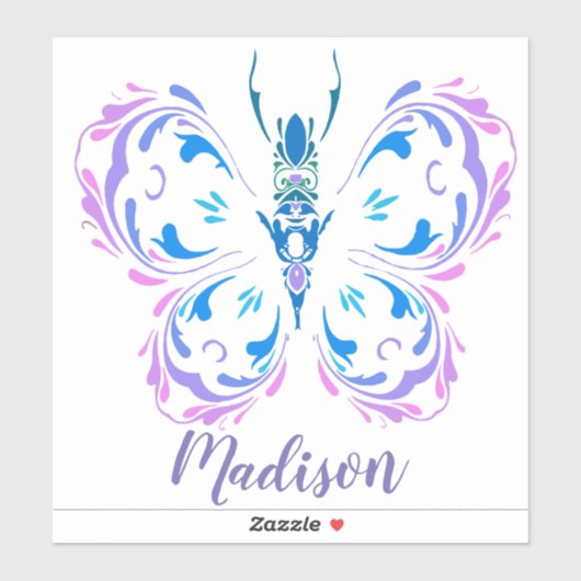 Sticker Aquarelle Papillon Art Nom personnalisé (Feuille)