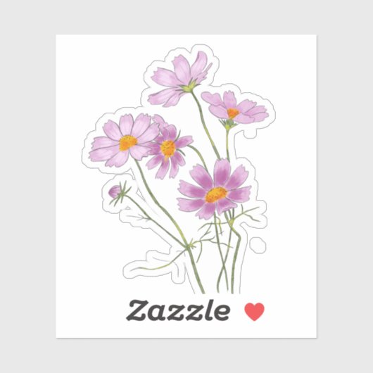 Sticker Aquarelle Peinte à la main élégante Cosmos rose (Feuille)