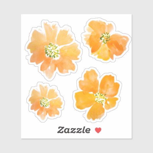 Sticker Aquarelle peinte fleurs de pavot orange (Feuille)