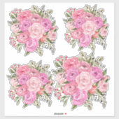 Sticker Aquarelle Peinte Vintage Style Rose rose Bouquet (Feuille)