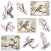 Sticker Aquarelle petits oiseaux sur la branche fleurie (Devant)