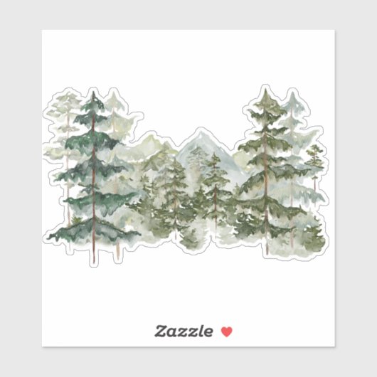 Sticker Aquarelle Pine Forest Mountain Rustique esthétique (Feuille)