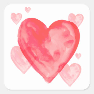 Sticker Aquarelle Pink And Red Hearts