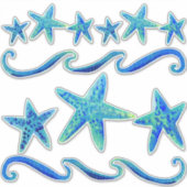 Sticker Aquarelle Plage Décor Côtier Starfish n Waves (Devant)