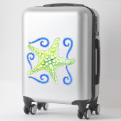 Sticker Aquarelle Plage Vague Flèches Green Starfish Art (Sur valise)